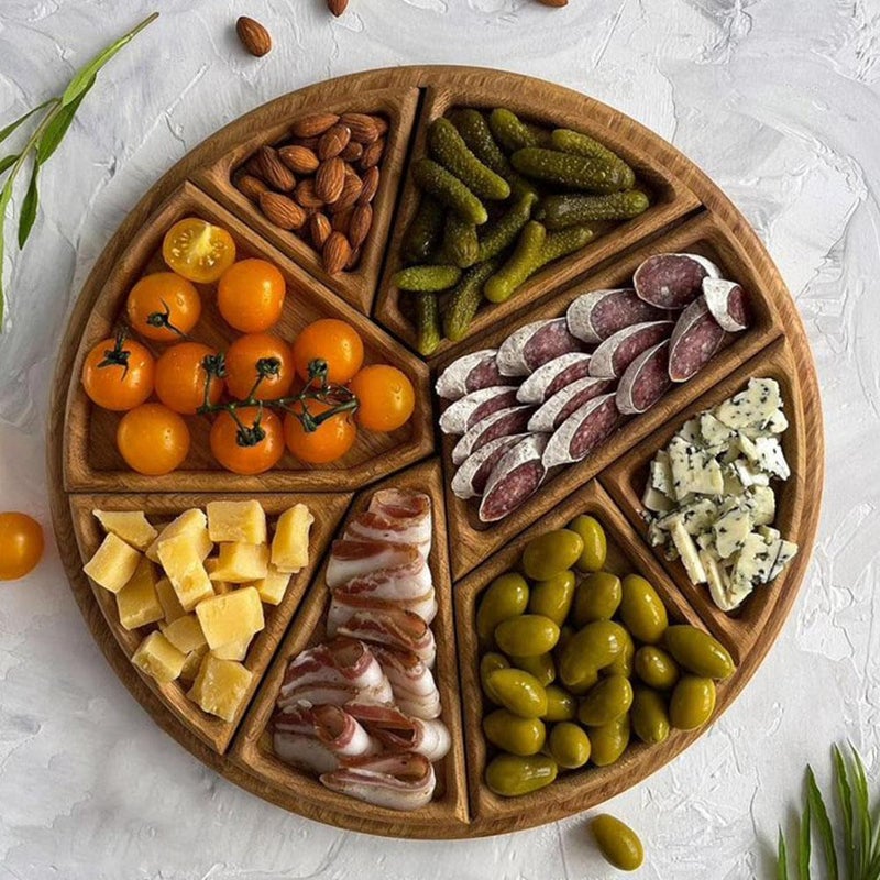 صينية تقديم بأشكال ألغاز من الخشب للطعام، صينية تقديم بأشكال ألغاز مضحكة - مع 8 أقسام قابلة للإزالة، طبق وجبات خفيفة من الفواكه المجففة، صينية حلويات دائرية، لطاولة القهوة، ديكور حفلات المنزل - Image 3